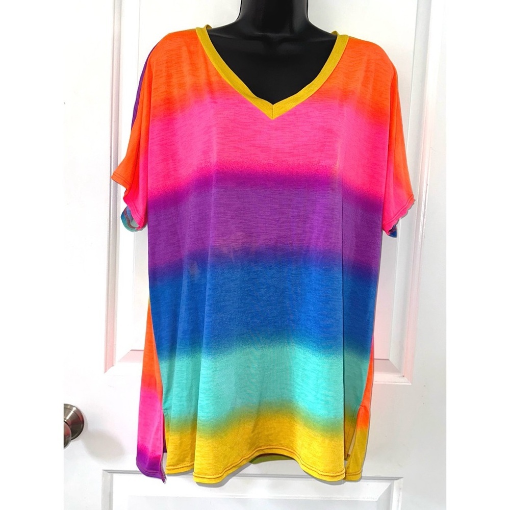 Sew in Love Rainbow Multi Color Ombre short sleeve tee